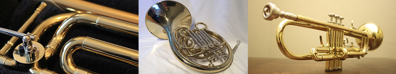 A montage of pictures of brass instruments