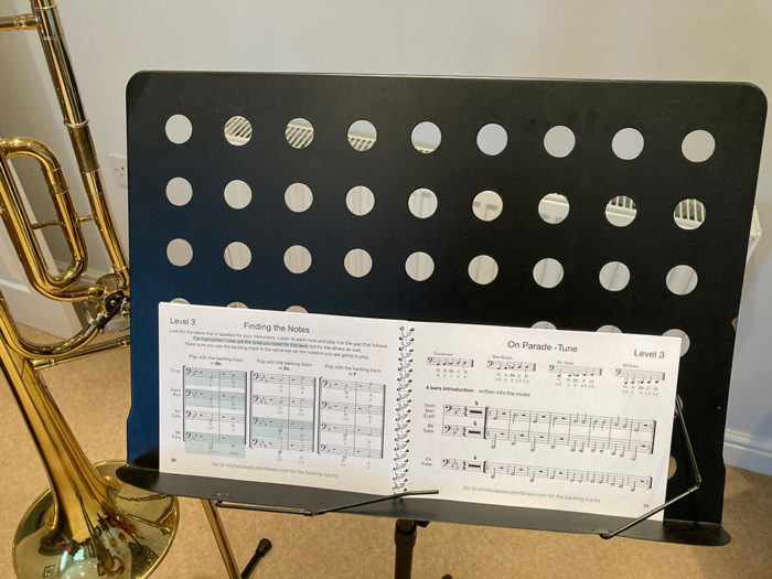 A book on a music stand